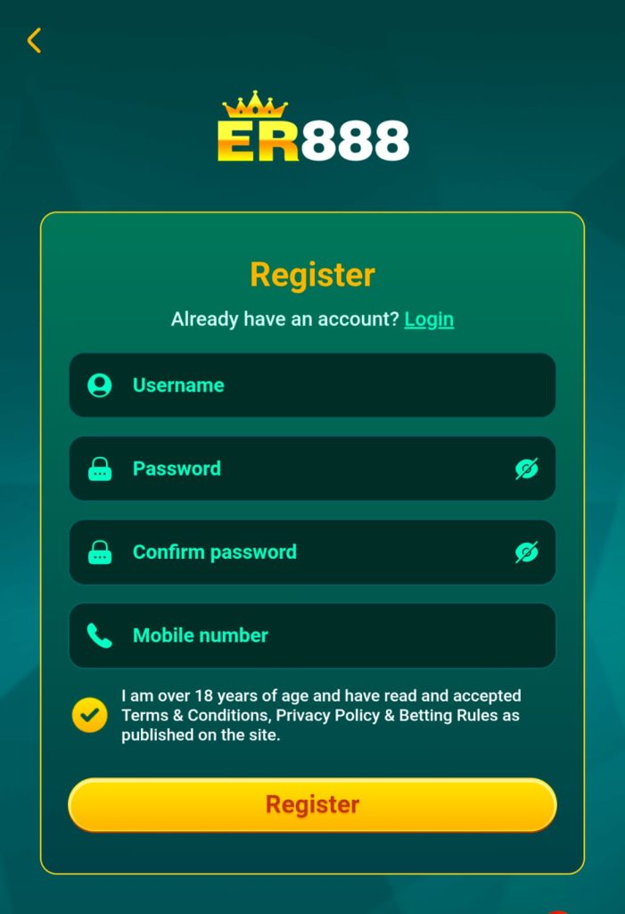 ER888 Registration Screen