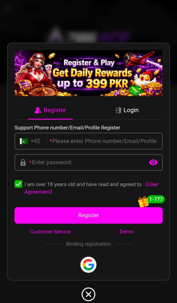 786ACE Game Login Screen