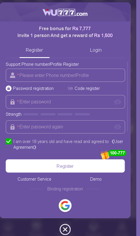 WU777 Game APK login